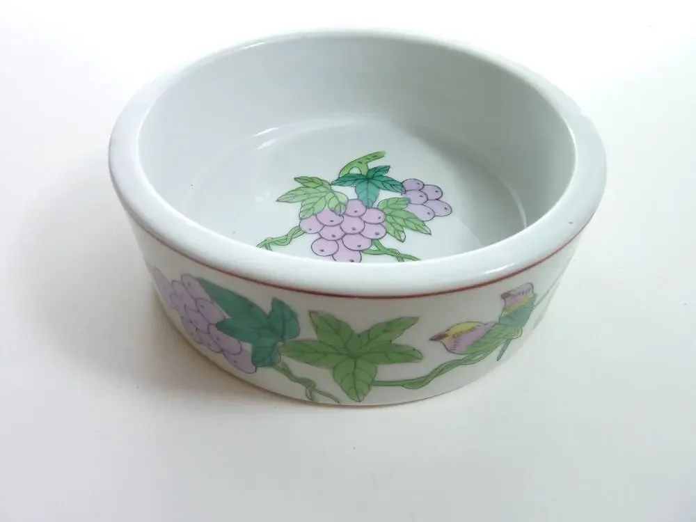 Vintage Chinese Trinket Dish Hand Painted Birds Planter Bowl